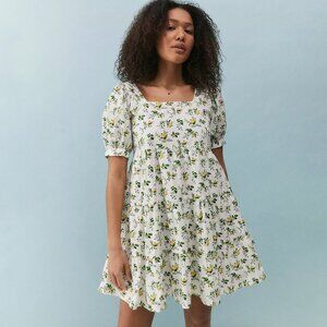 Faithfull The Brand Eladora Mini Dress Floral Cottagecore Puff Sleeve Size S
